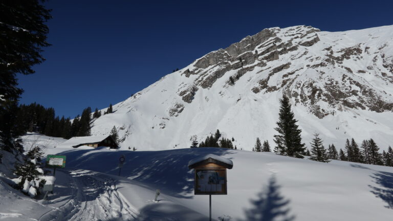 Bei der Edelweisshütte präsentiert sich der Gipfelhang der Kanisfluh