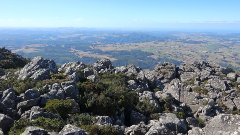 Blick nach Norden, rechts im Dunst die Küste