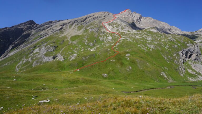 Ungefährer Wegverlauf von einem Hügel bei der Alp Bonalex aus gesehen