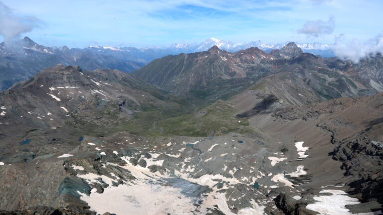 Blick über den Glacier de Tessonet zum Mont Blanc